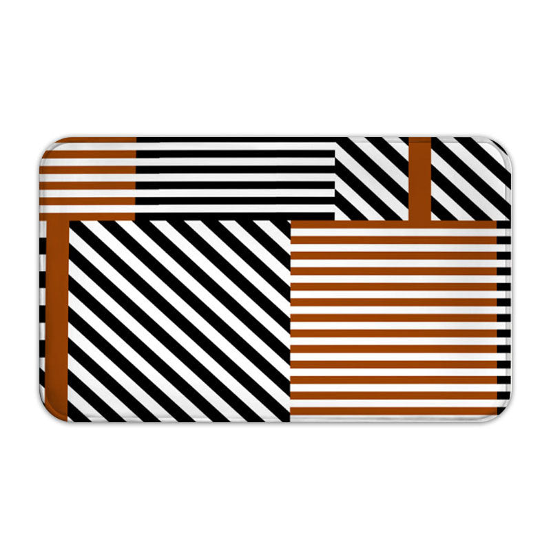 Black Geometric Striped Modern Flannel Patterned Simplicity Entryway Doormat Rugs Kitchen Bathroom Anti-slip Mats