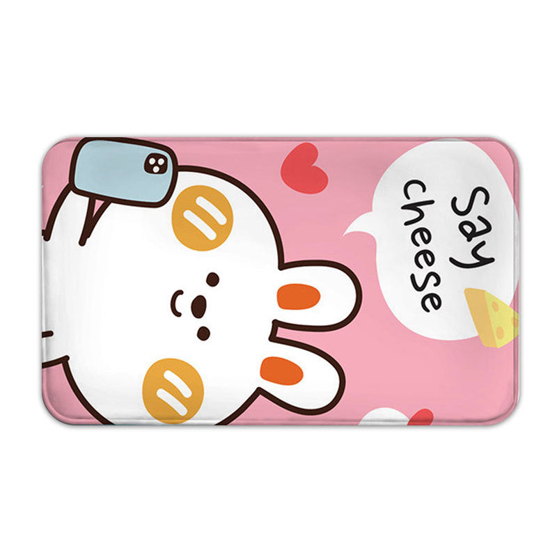 Pink Rabbit Cute Cartoon Flannel Animal Modern Patterned Simplicity Entryway Doormat Rugs Kitchen Bathroom Anti-slip Mats