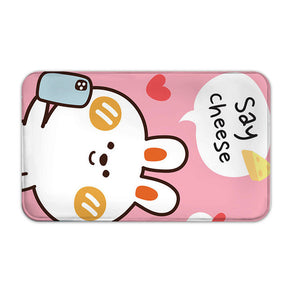 Pink Rabbit Cute Cartoon Flannel Animal Modern Patterned Simplicity Entryway Doormat Rugs Kitchen Bathroom Anti-slip Mats