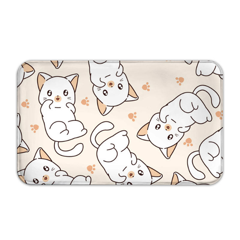 Beige Cat Modern Patterned Cute Cartoon Flannel Animal Simplicity Entryway Doormat Rugs Kitchen Bathroom Anti-slip Mats