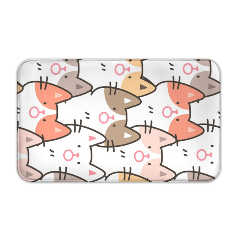 Modern Cat Patterned Cute Cartoon Flannel Animal Simplicity Entryway Doormat Rugs Kitchen Bathroom Anti-slip Mats
