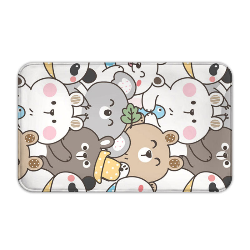 Grey Rabbit Modern Patterned Cute Cartoon Flannel Animal Simplicity Entryway Doormat Rugs Kitchen Bathroom Anti-slip Mats