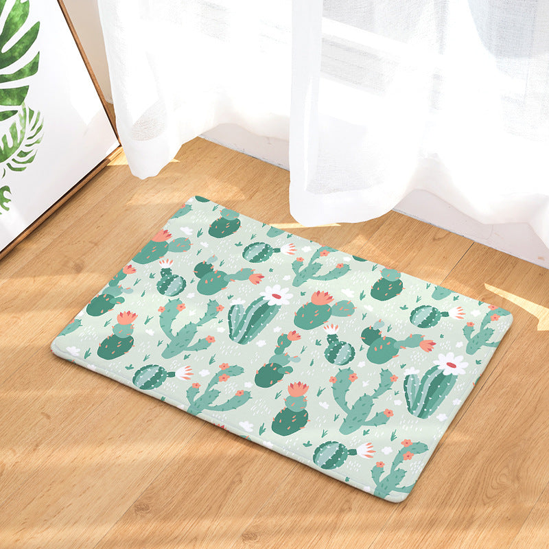 02 Cactus Green Flannel Modern Patterned Simplicity Entryway Doormat Rugs Kitchen Bathroom Anti-slip Mats