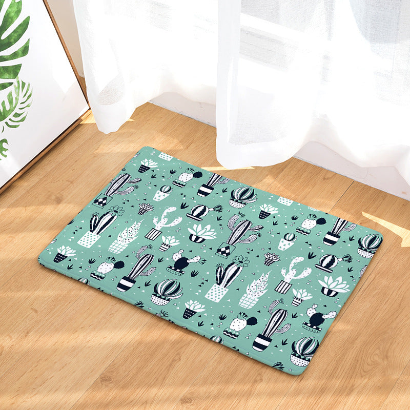 03 Cactus Green Flannel Modern Patterned Simplicity Entryway Doormat Rugs Kitchen Bathroom Anti-slip Mats