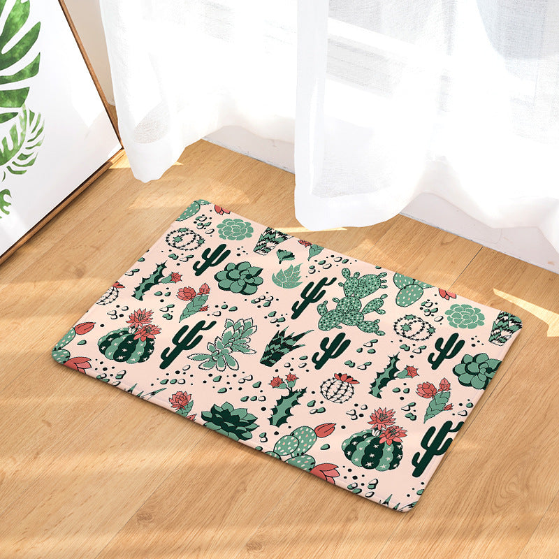 04 Cactus Green Flannel Modern Patterned Simplicity Entryway Doormat Rugs Kitchen Bathroom Anti-slip Mats