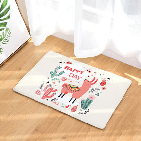 Alpaca Cactus Pink Flannel Modern Patterned Simplicity Entryway Doormat Rugs Kitchen Bathroom Anti-slip Mats