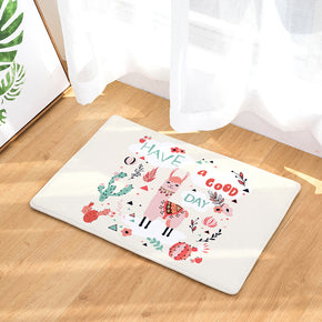 Pink Flannel Alpaca Cactus Modern Patterned Simplicity Entryway Doormat Rugs Kitchen Bathroom Anti-slip Mats
