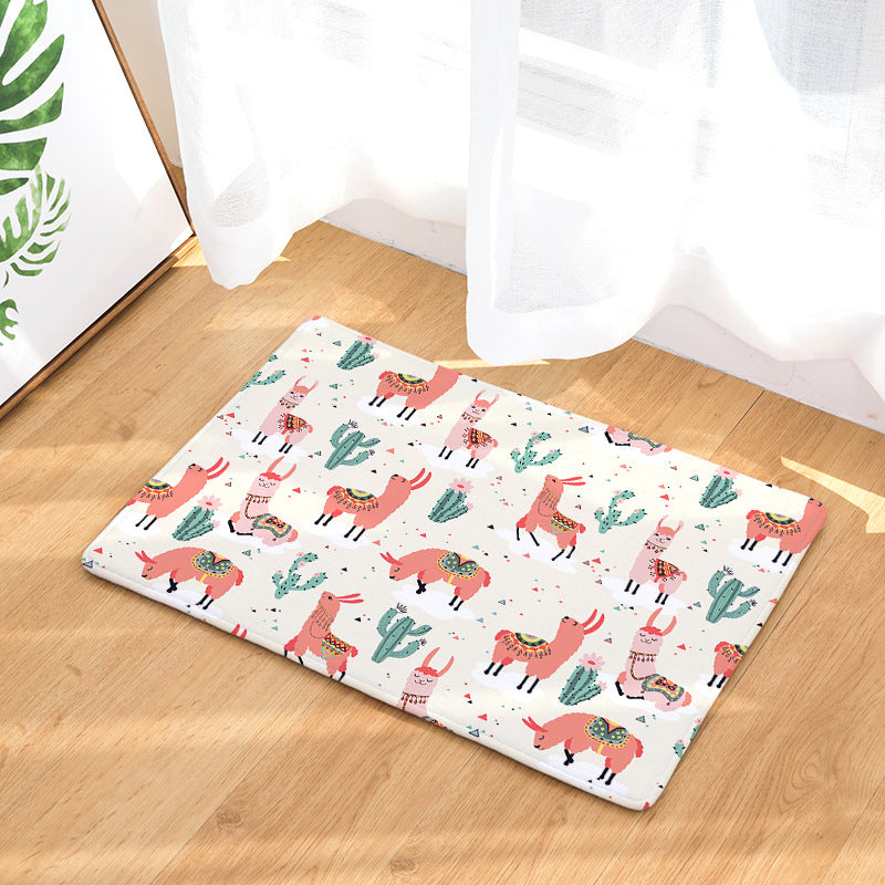 Lovely Pink Flannel Alpaca Cactus Modern Patterned Simplicity Entryway Doormat Rugs Kitchen Bathroom Anti-slip Mats