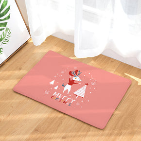 Lovely Pink Flannel Elk Modern Patterned Simplicity Entryway Doormat Rugs Kitchen Bathroom Anti-slip Mats