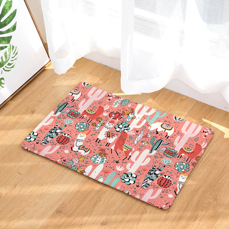 Lovely Pink Flannel Animal Plant Modern Patterned Simplicity Entryway Doormat Rugs Kitchen Bathroom Anti-slip Mats