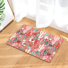 Lovely Pink Flannel Animal Plant Modern Patterned Simplicity Entryway Doormat Rugs Kitchen Bathroom Anti-slip Mats