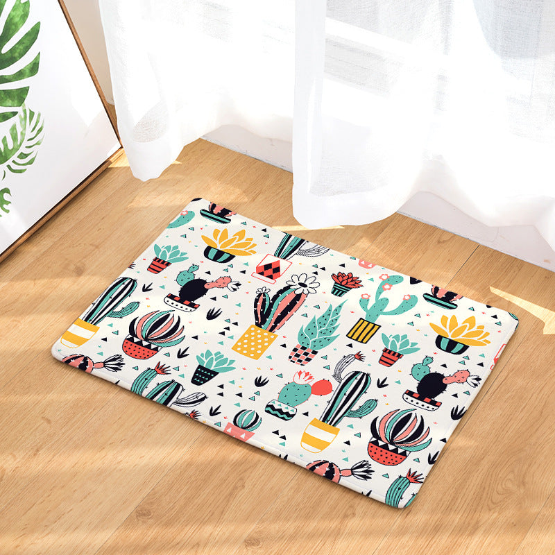 Green Lovely Flannel Animal Plant Modern Patterned Simplicity Entryway Doormat Rugs Kitchen Bathroom Anti-slip Mats