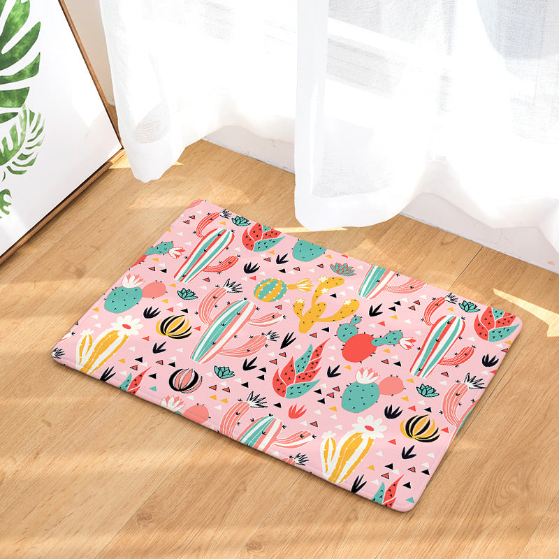 Pink Lovely Flannel Plant Modern Patterned Simplicity Entryway Doormat Rugs Kitchen Bathroom Anti-slip Mats