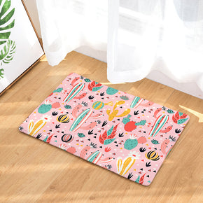 Pink Lovely Flannel Plant Modern Patterned Simplicity Entryway Doormat Rugs Kitchen Bathroom Anti-slip Mats