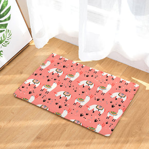 Alpaca Pink Lovely Flannel Modern Patterned Simplicity Entryway Doormat Rugs Kitchen Bathroom Anti-slip Mats