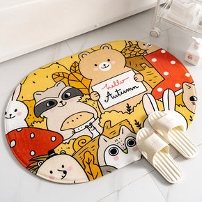 Oval Shape Animal Flannel Modern Patterned Simplicity Entryway Doormat Rugs Kitchen Bathroom Anti-slip Mats