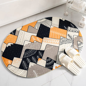 Simplicity Geometric Oval Shape Flannel Modern Patterned Simplicity Entryway Doormat Rugs Kitchen Bathroom Anti-slip Mats