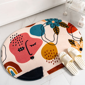 Simplicity Oval Shape Flannel Modern Patterned Simplicity Entryway Doormat Rugs Kitchen Bathroom Anti-slip Mats