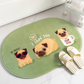 Green Modern Oval Shape Flannel Patterned Simplicity Entryway Doormat Rugs Kitchen Bathroom Anti-slip Mats