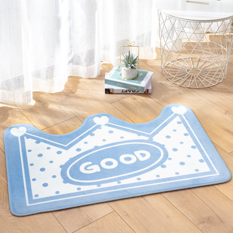 Light Blue Crown Shape Modern Oval Shape Flannel Patterned Simplicity Entryway Doormat Rugs Kitchen Bathroom Anti-slip Mats