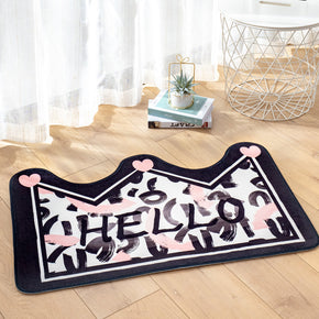 Black Pink Crown Shape Modern Oval Shape Flannel Patterned Simplicity Entryway Doormat Rugs Kitchen Bathroom Anti-slip Mats