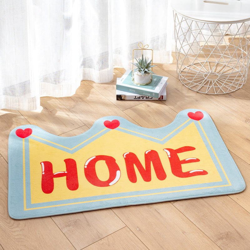 Blue Yellow Crown Shape Modern Oval Shape Flannel Patterned Simplicity Entryway Doormat Rugs Kitchen Bathroom Anti-slip Mats