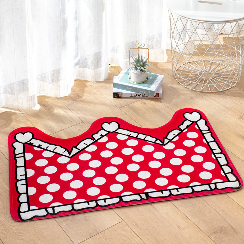 Red Crown Shape Modern Oval Shape Flannel Patterned Simplicity Entryway Doormat Rugs Kitchen Bathroom Anti-slip Mats