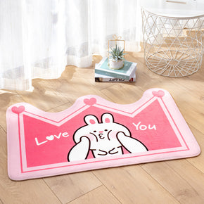 Pink Crown Shape Modern Oval Shape Flannel Patterned Simplicity Entryway Doormat Rugs Kitchen Bathroom Anti-slip Mats