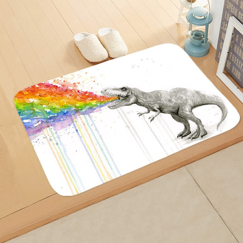 Dinosaur Flannel Rainbow Lovely Modern Patterned Simplicity Entryway Doormat Rugs Kitchen Bathroom Anti-slip Mats
