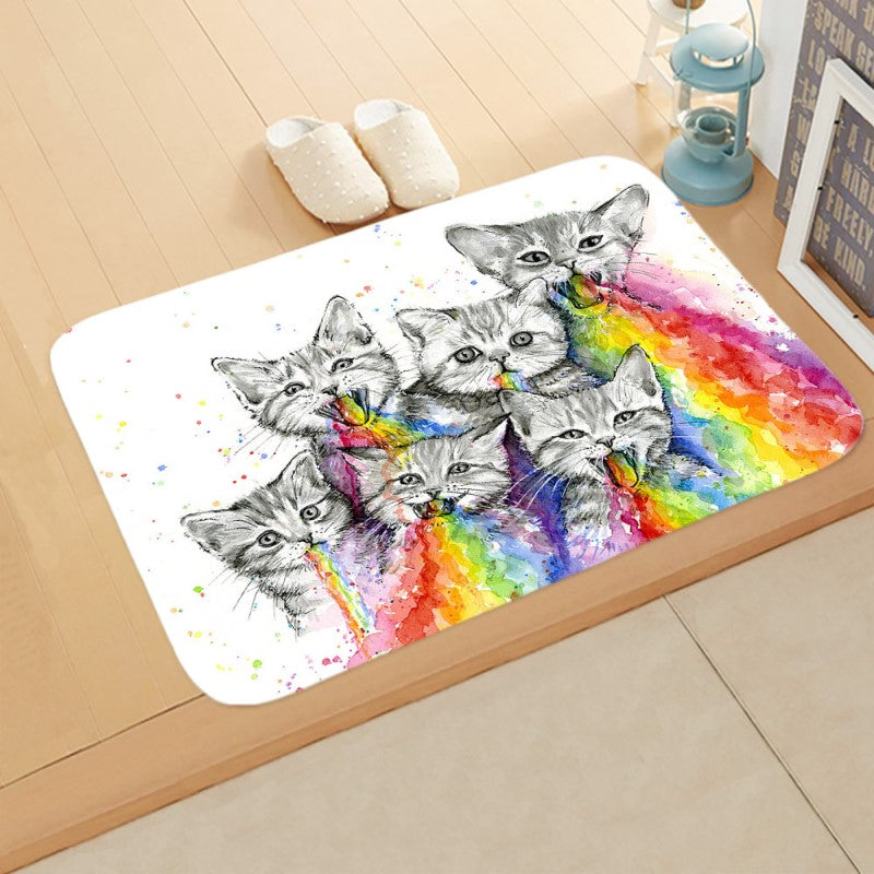 Cat Flannel Rainbow Lovely Modern Patterned Simplicity Entryway Doormat Rugs Kitchen Bathroom Anti-slip Mats
