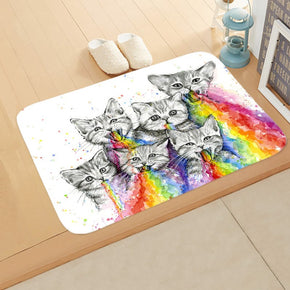 Cat Flannel Rainbow Lovely Modern Patterned Simplicity Entryway Doormat Rugs Kitchen Bathroom Anti-slip Mats