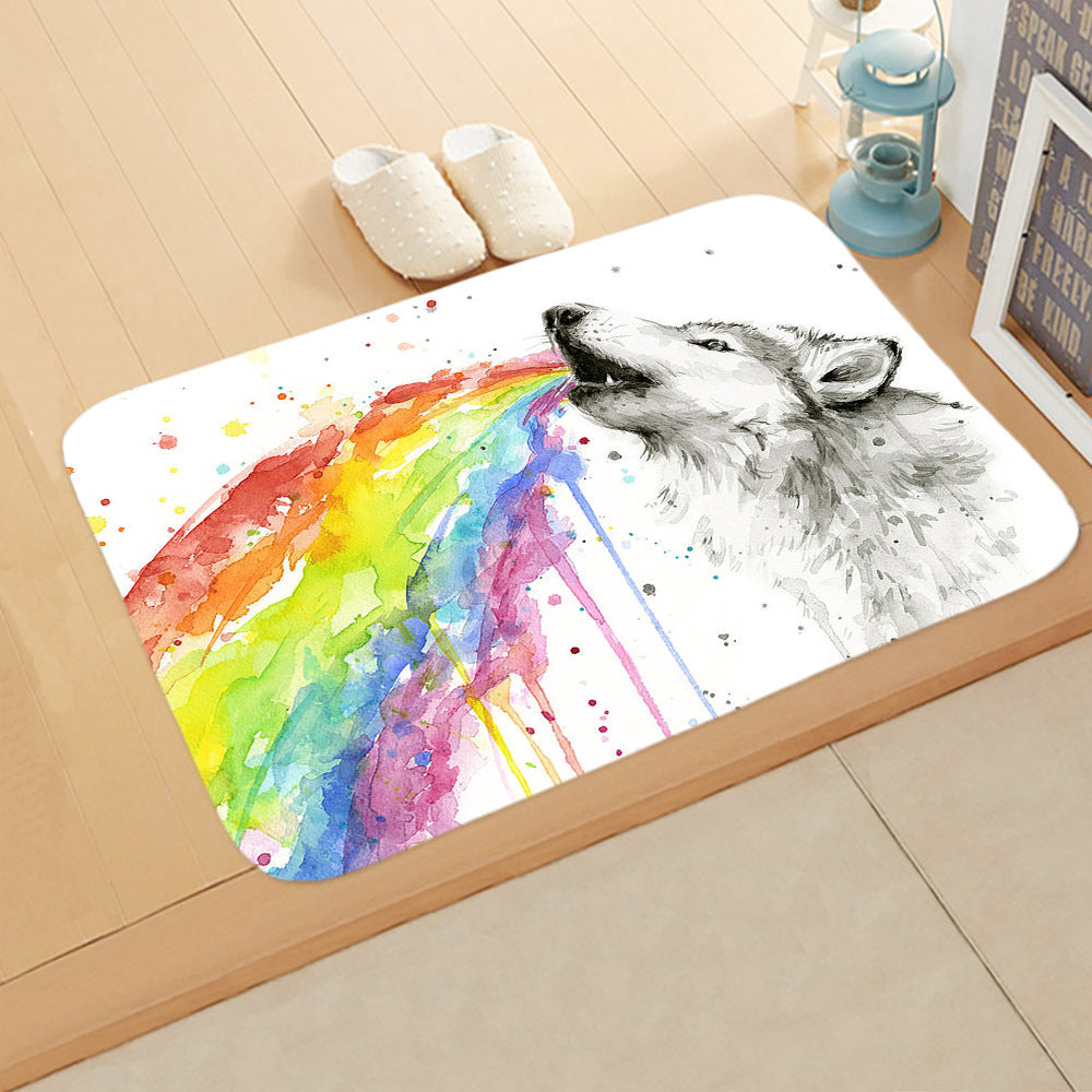 Dog Flannel Rainbow Lovely Modern Patterned Simplicity Entryway Doormat Rugs Kitchen Bathroom Anti-slip Mats