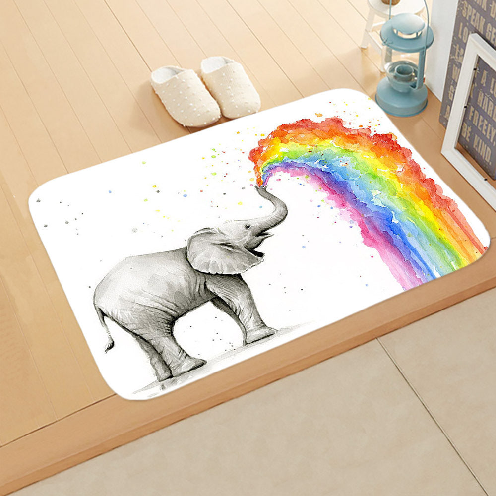 Flannel Rainbow Elephant Lovely Modern Patterned Simplicity Entryway Doormat Rugs Kitchen Bathroom Anti-slip Mats