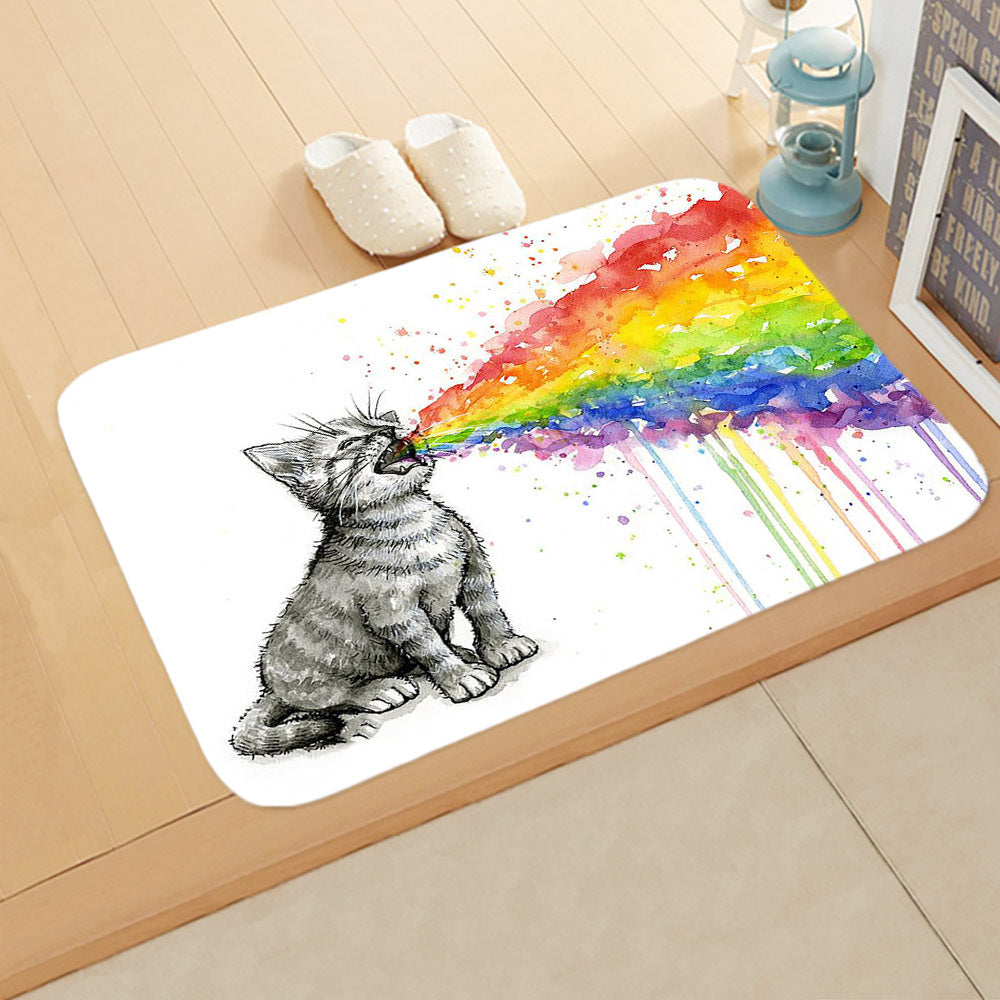 Flannel Rainbow Kitty Lovely Modern Patterned Simplicity Entryway Doormat Rugs Kitchen Bathroom Anti-slip Mats