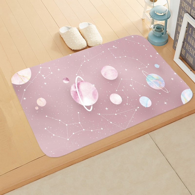 06 Planet Flannel Lovely Modern Patterned Simplicity Entryway Doormat Rugs Kitchen Bathroom Anti-slip Mats