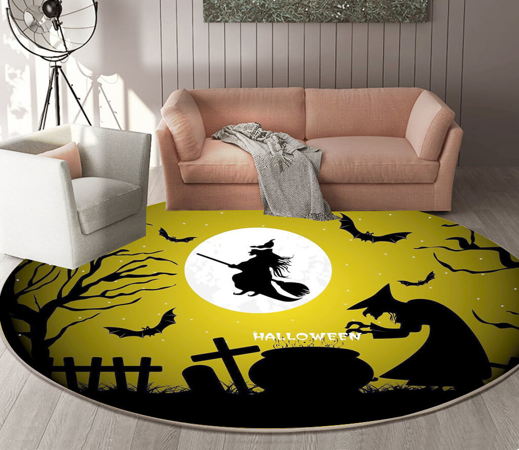 01 Round Halloween Series Pattern Modern Area Rugs Flannel Carpets for Entryway Doormat Kitchen Bathroom Anti-slip Mats
