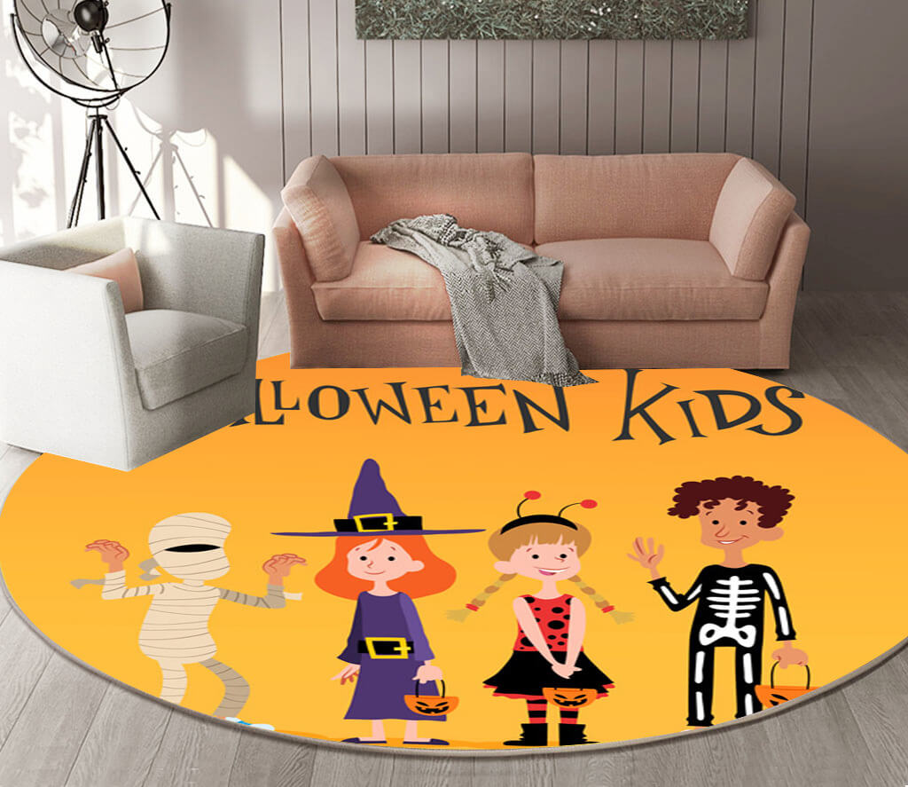 02 Round Halloween Series Pattern Modern Area Rugs Flannel Carpets for Entryway Doormat Kitchen Bathroom Anti-slip Mats