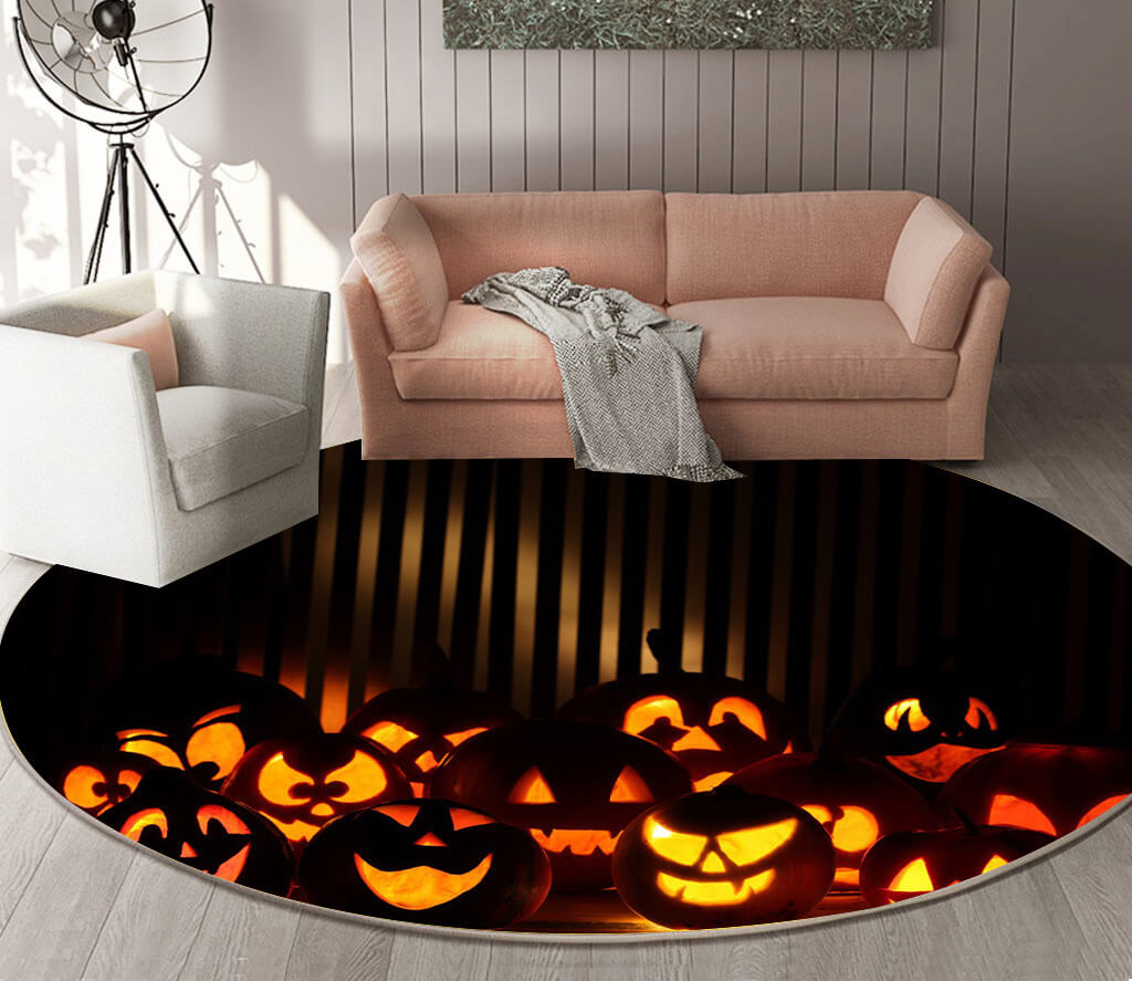 03 Round Halloween Series Pattern Modern Area Rugs Flannel Carpets for Entryway Doormat Kitchen Bathroom Anti-slip Mats