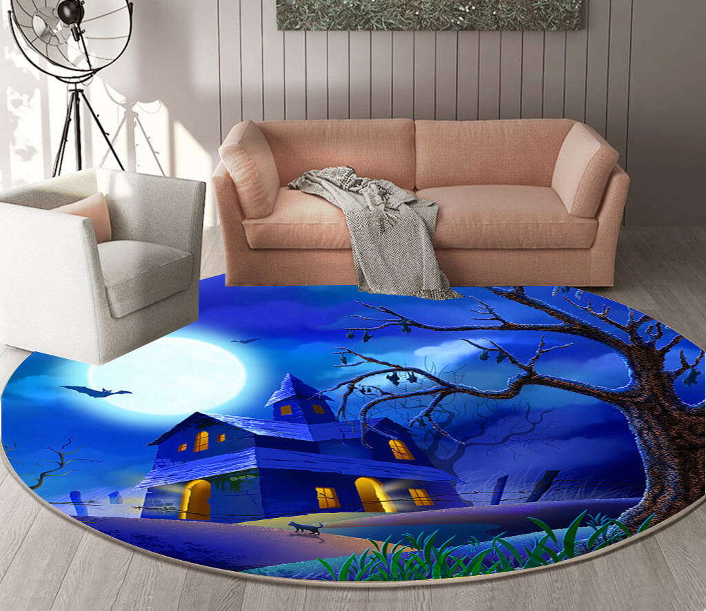 04 Round Halloween Series Pattern Modern Area Rugs Flannel Carpets for Entryway Doormat Kitchen Bathroom Anti-slip Mats