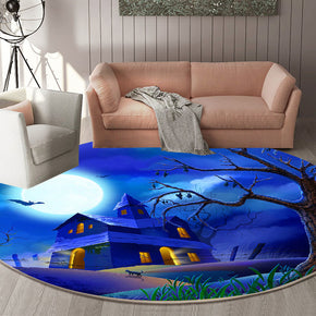 04 Round Halloween Series Pattern Modern Area Rugs Flannel Carpets for Entryway Doormat Kitchen Bathroom Anti-slip Mats