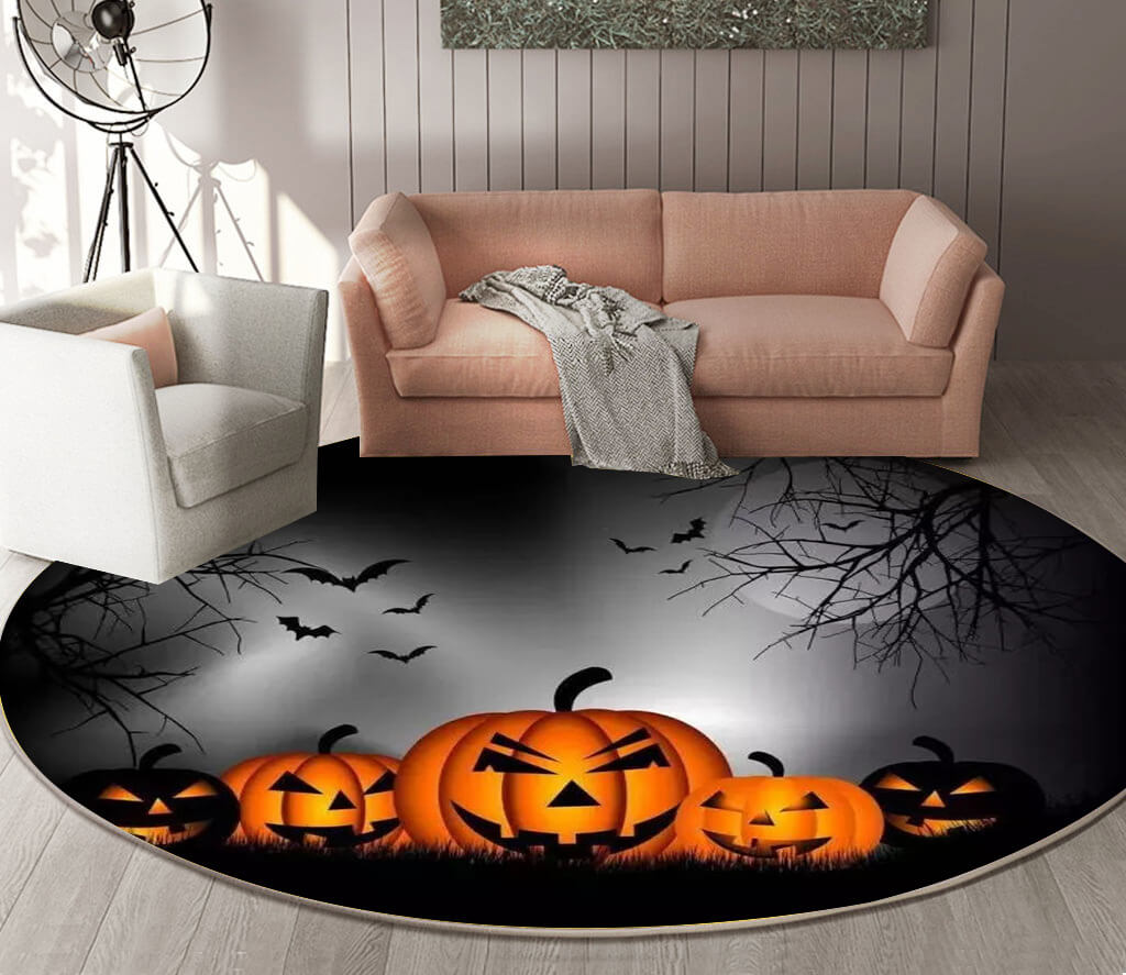 05 Round Halloween Series Pattern Modern Area Rugs Flannel Carpets for Entryway Doormat Kitchen Bathroom Anti-slip Mats