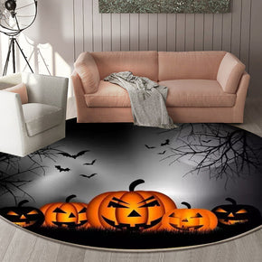 05 Round Halloween Series Pattern Modern Area Rugs Flannel Carpets for Entryway Doormat Kitchen Bathroom Anti-slip Mats