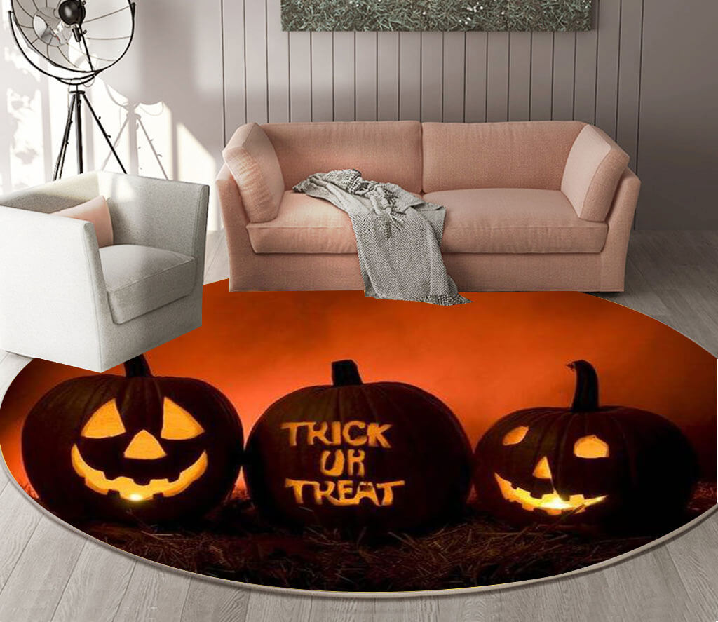 06 Round Halloween Series Pattern Modern Area Rugs Flannel Carpets for Entryway Doormat Kitchen Bathroom Anti-slip Mats