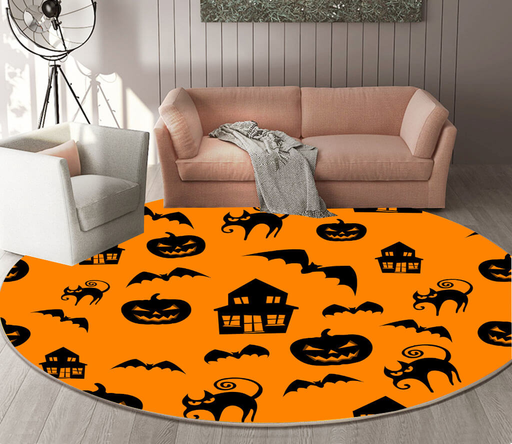 07 Round Halloween Series Pattern Modern Area Rugs Flannel Carpets for Entryway Doormat Kitchen Bathroom Anti-slip Mats
