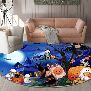 08 Round Halloween Series Pattern Modern Area Rugs Flannel Carpets for Entryway Doormat Kitchen Bathroom Anti-slip Mats