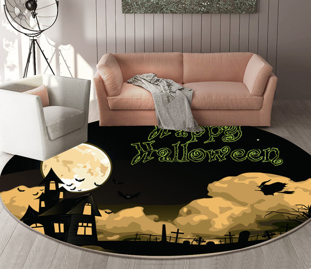 09 Round Halloween Series Pattern Modern Area Rugs Flannel Carpets for Entryway Doormat Kitchen Bathroom Anti-slip Mats