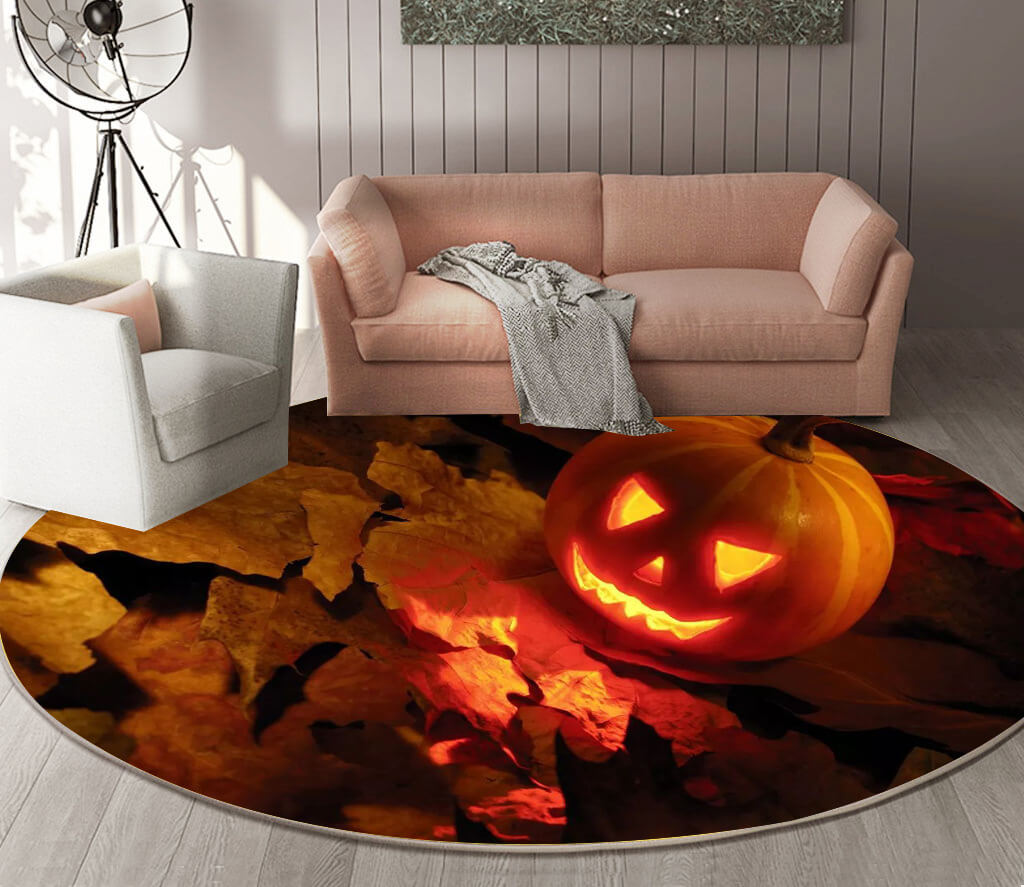 10 Round Halloween Series Pattern Modern Area Rugs Flannel Carpets for Entryway Doormat Kitchen Bathroom Anti-slip Mats