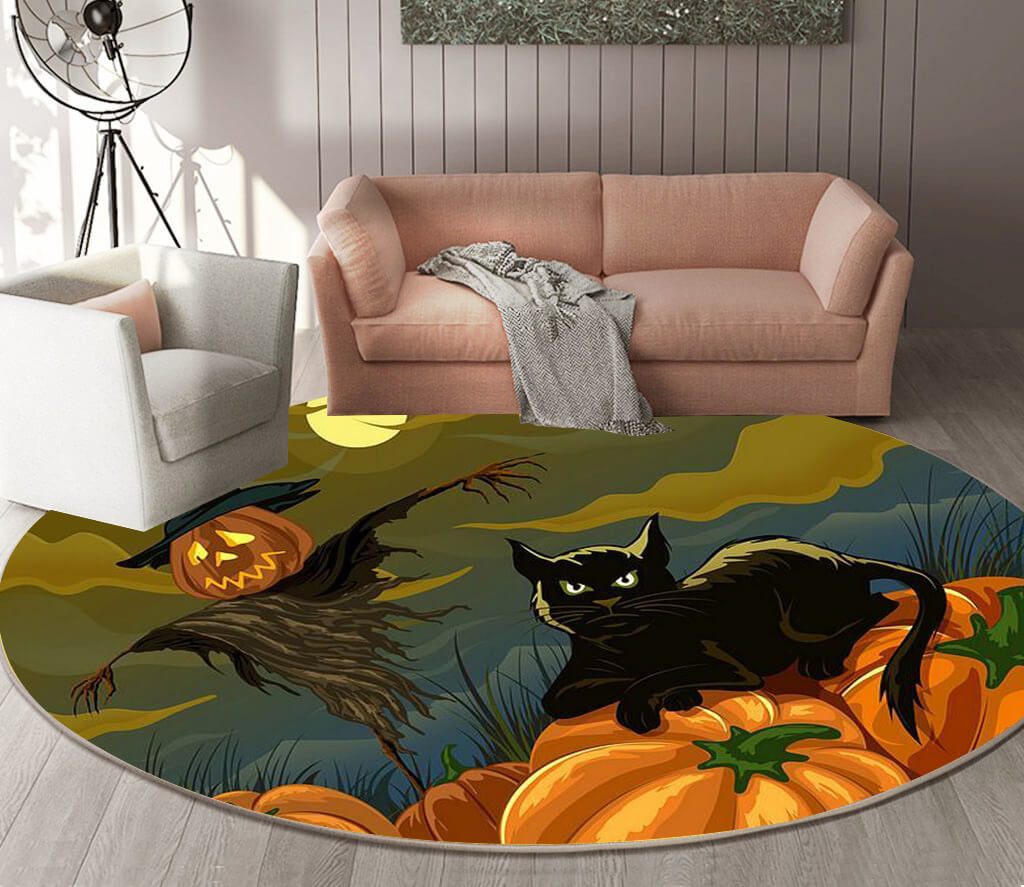 11 Round Halloween Series Pattern Modern Area Rugs Flannel Carpets for Entryway Doormat Kitchen Bathroom Anti-slip Mats