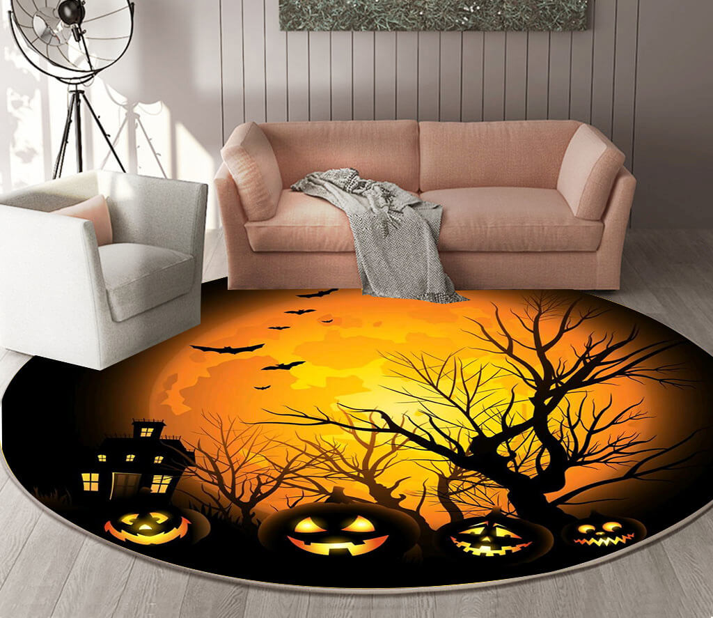 12 Round Halloween Series Pattern Modern Area Rugs Flannel Carpets for Entryway Doormat Kitchen Bathroom Anti-slip Mats