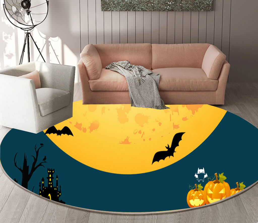 13 Round Halloween Series Pattern Modern Area Rugs Flannel Carpets for Entryway Doormat Kitchen Bathroom Anti-slip Mats